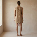 Beige Cotton Sleeveless A-Line Short Shift Dress