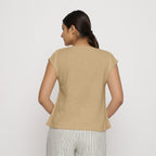 Back View of a Model wearing Beige Cotton Slub Straight Top
