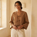 Beige Cotton Tie-Front Blouse