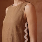 Beige Cotton Wavy Stripe Maxi Shift Dress