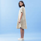 Beige Dabu Print Cotton Knee Length Dress