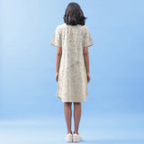 Beige Dabu Print Cotton Knee Length Dress