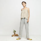 Front View of a Model \Beige Dabu Print Strappy Camisole Top