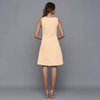 Back View of a Model wearing Beige Flannel Button-Down Dress