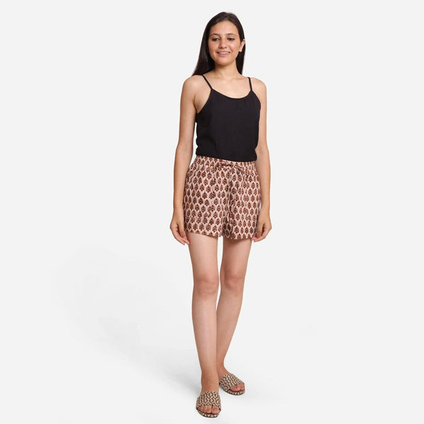 Front View of a Model wearing Floral Block Print Comfort Fit Shorts