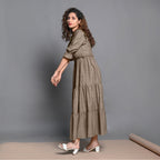 Beige Hand-Beaded Cotton Flax Boho Maxi Dress
