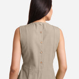 Back Detail of a Model wearing Beige Patch Pocket Round Neck Dress