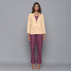 Front View of a Model wearing Beige Slim Fit Flannel Blazer