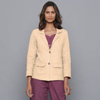 Front View of a Model wearing Beige Slim Fit Flannel Blazer