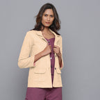 Right View of a Model wearing Beige Slim Fit Flannel Blazer