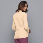Back View of a Model wearing Beige Slim Fit Flannel Blazer