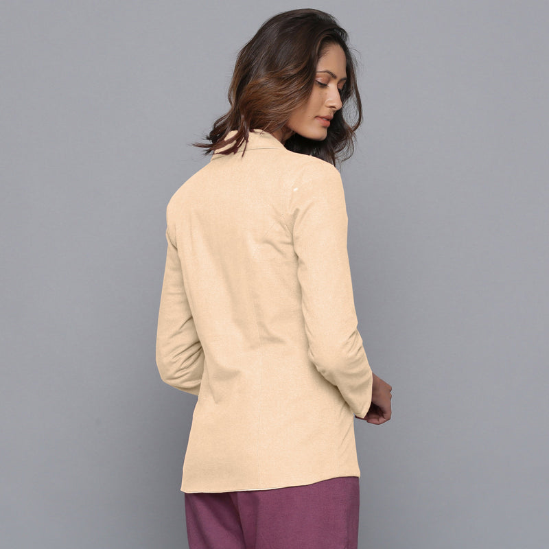 Back View of a Model wearing Beige Slim Fit Flannel Blazer