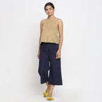 Front View of a Model wearing Beige Strappy Everyday Cotton Spaghetti Top
