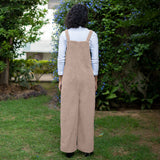 Beige Warm Cotton Corduroy Ankle Length Dungaree