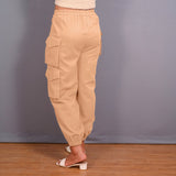 Beige Warm Cotton Flannel Elasticated Cargo Jogger Pant