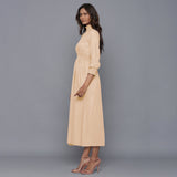 Beige Warm Cotton Flannel High Neck Maxi Dress