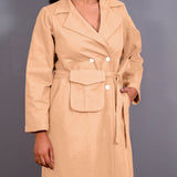 Beige Warm Cotton Flannel Midi Blazer Dress