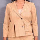 Beige Warm Cotton Flannel Single-Breasted Hoodie Blazer