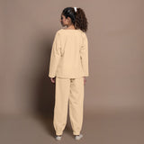 Back View of a Model wearing Beige Warm Cotton Flannel Round Neck Sweatshirt