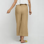 Back View of a Model wearing Beige Wide Legged Straight Pant