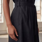 Black 100% Cotton A-Line Short Dress with Belt