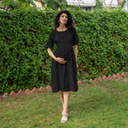 Black 100% Cotton Button-Down Knee Length Pre and Post Maternity Dress
