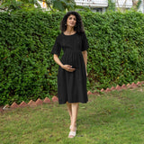 Black 100% Cotton Button-Down Knee Length Pre and Post Maternity Dress