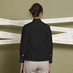 Black 100% Cotton Cuff Sleeves Button-Down Shirt