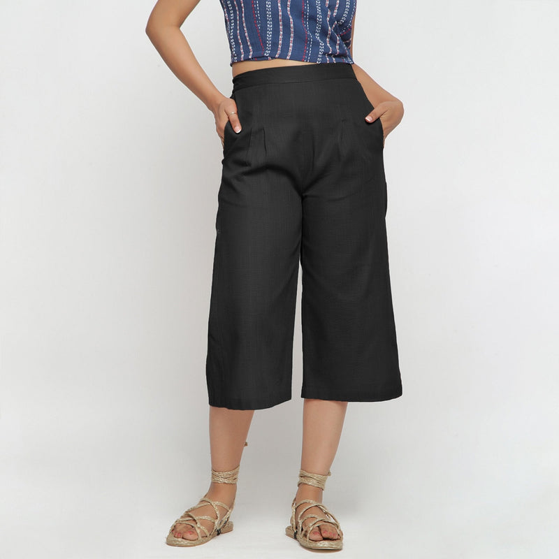 Black 100% Cotton Elasticated High-Rise Culottes