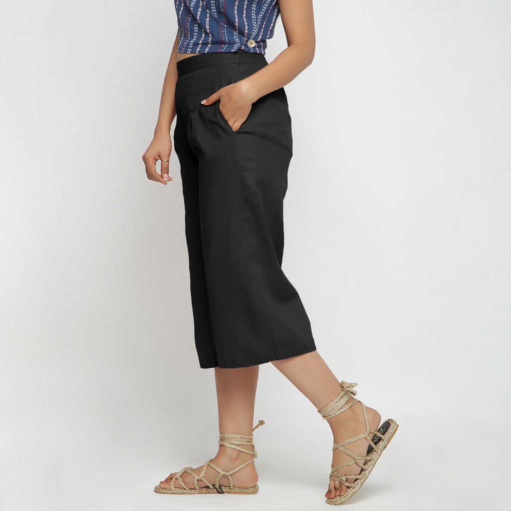 Black 100% Cotton Elasticated High-Rise Culottes