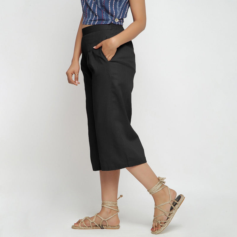 Black 100% Cotton Elasticated High-Rise Culottes