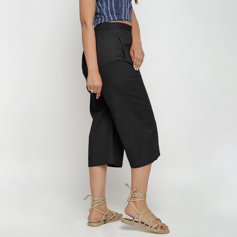 Black 100% Cotton Elasticated High-Rise Culottes