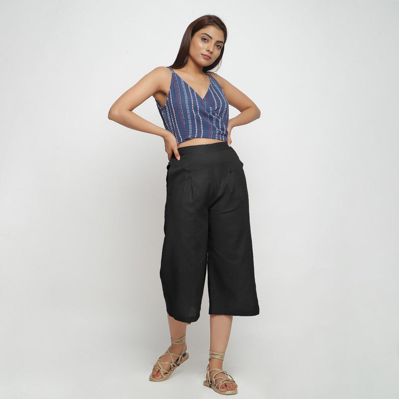 Black 100% Cotton Elasticated High-Rise Culottes