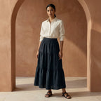 Black 100% Cotton Elasticated Maxi Tier Skirt