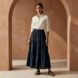 Black 100% Cotton Elasticated Maxi Tier Skirt