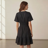 Black 100% Cotton Elasticated Short Tier Dress
