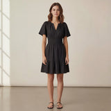 Black 100% Cotton Elasticated Short Tier Dress
