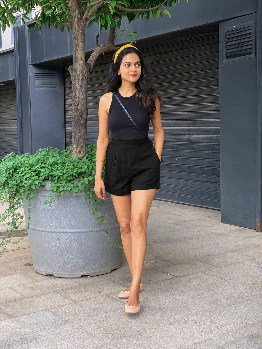 Black 100% Cotton Elasticated Shorts