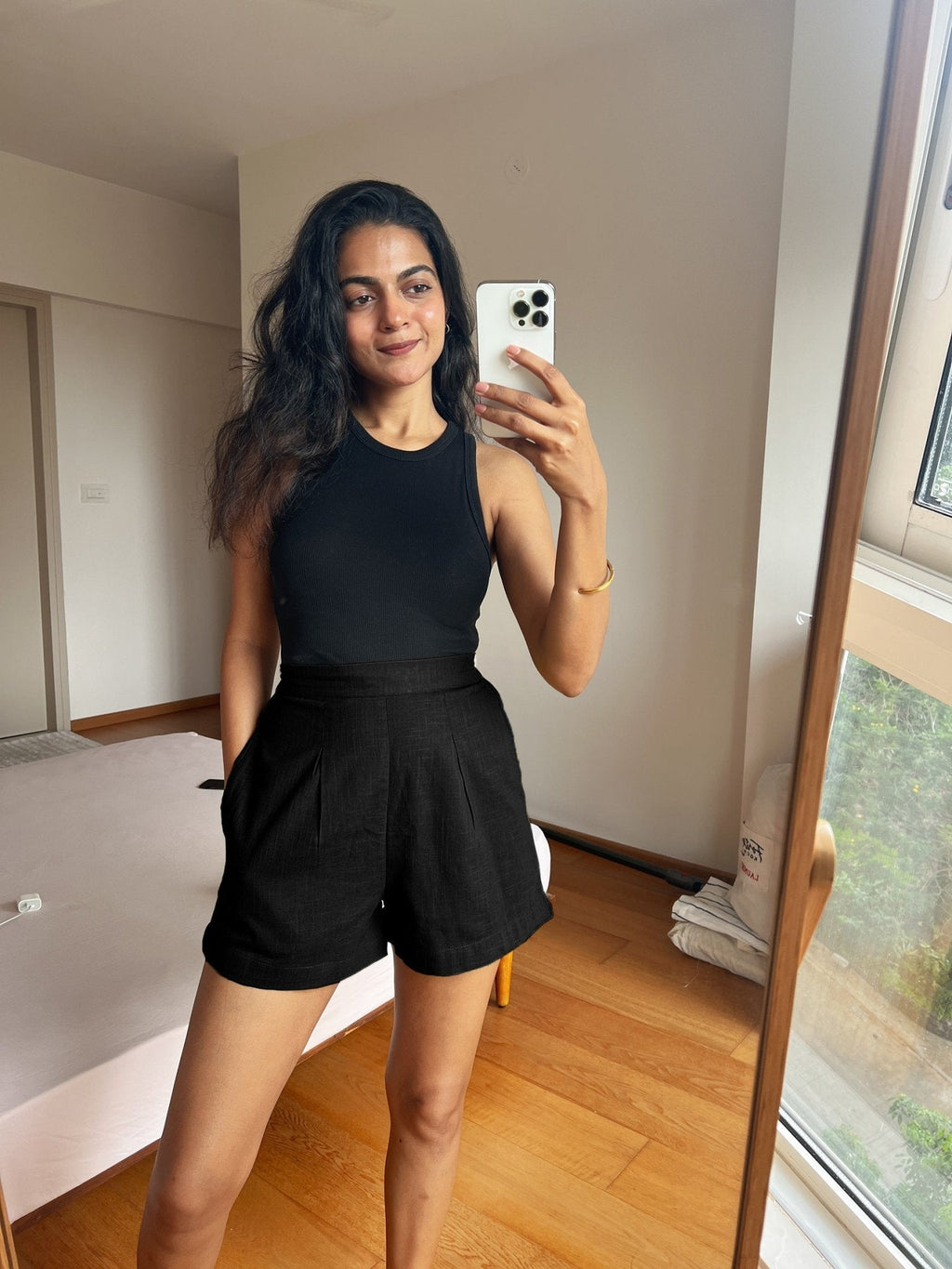 Black 100% Cotton Elasticated Shorts