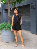 Black 100% Cotton Elasticated Shorts
