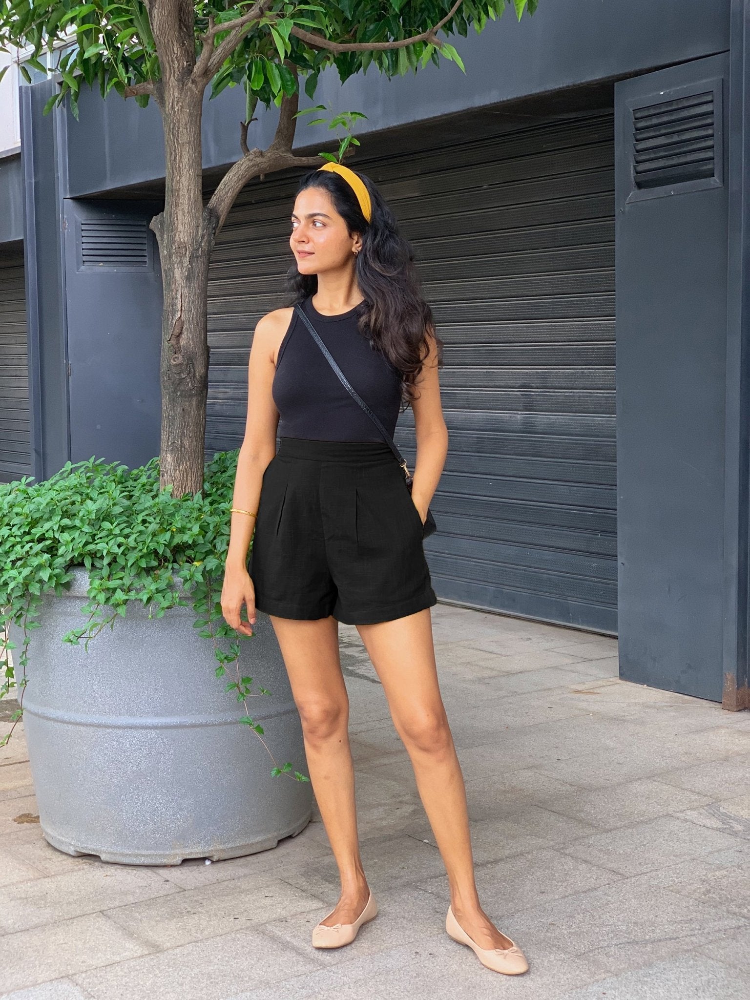 Black 100% Cotton Elasticated Shorts