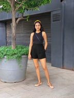 Black 100% Cotton Elasticated Shorts