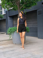 Black 100% Cotton Elasticated Shorts