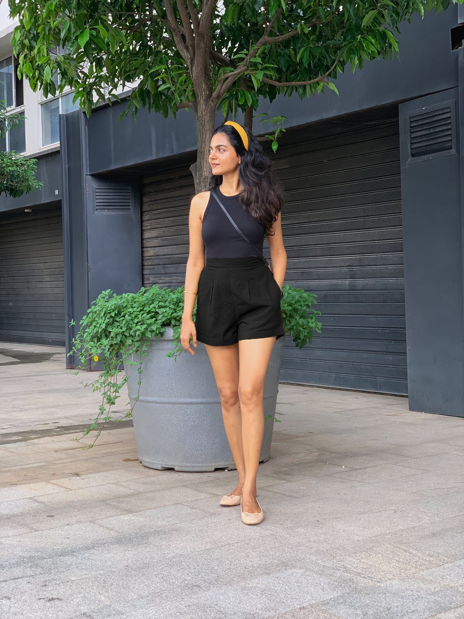 Black 100% Cotton Elasticated Shorts