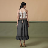 Black 100% Cotton Elasticated Tier Midi Skirt