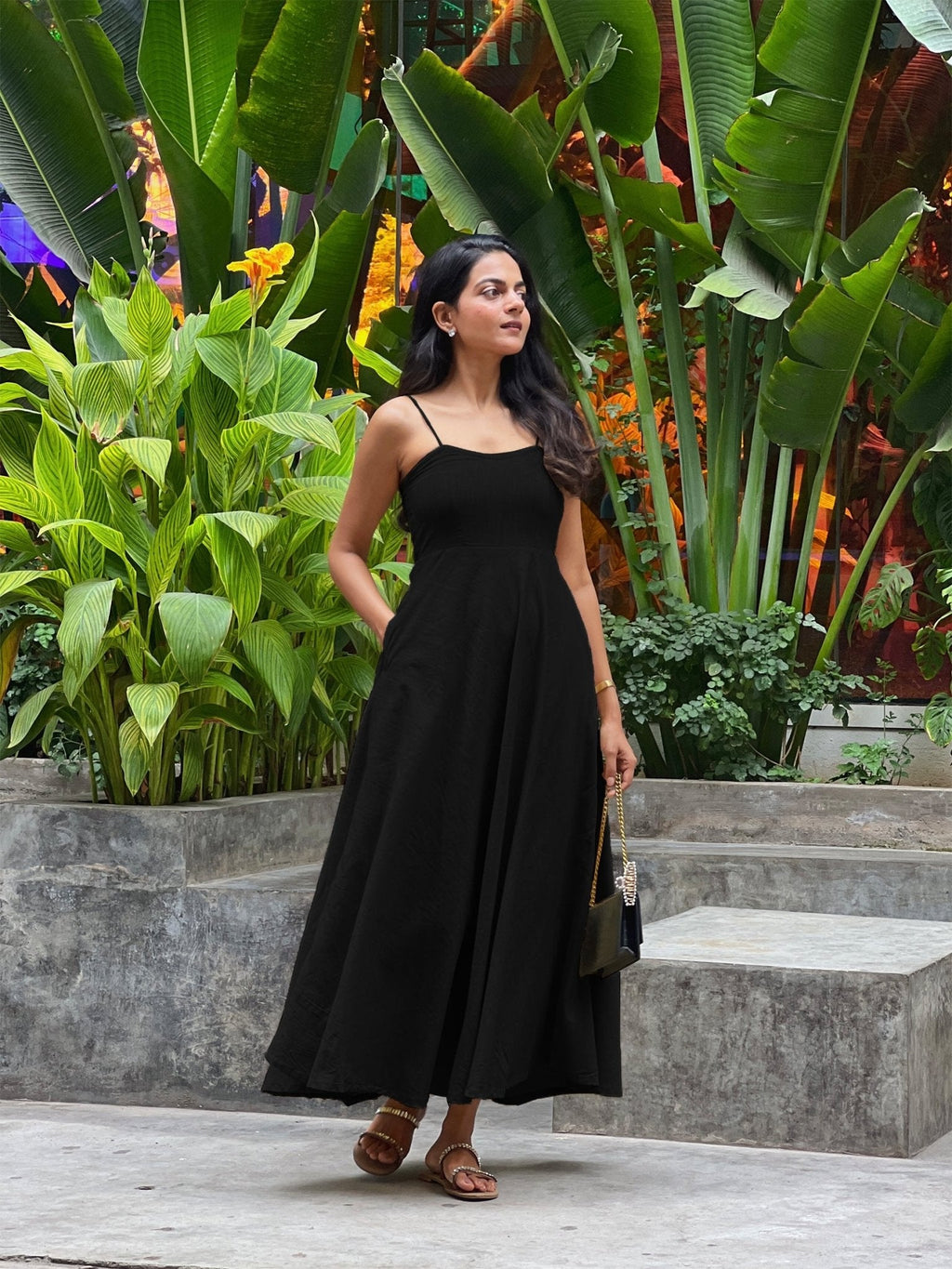 Black 100% Cotton Flared Sundress
