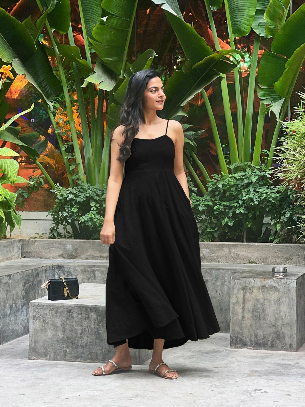 Black 100% Cotton Flared Sundress