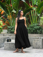 Black 100% Cotton Flared Sundress