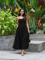 Black 100% Cotton Flared Sundress