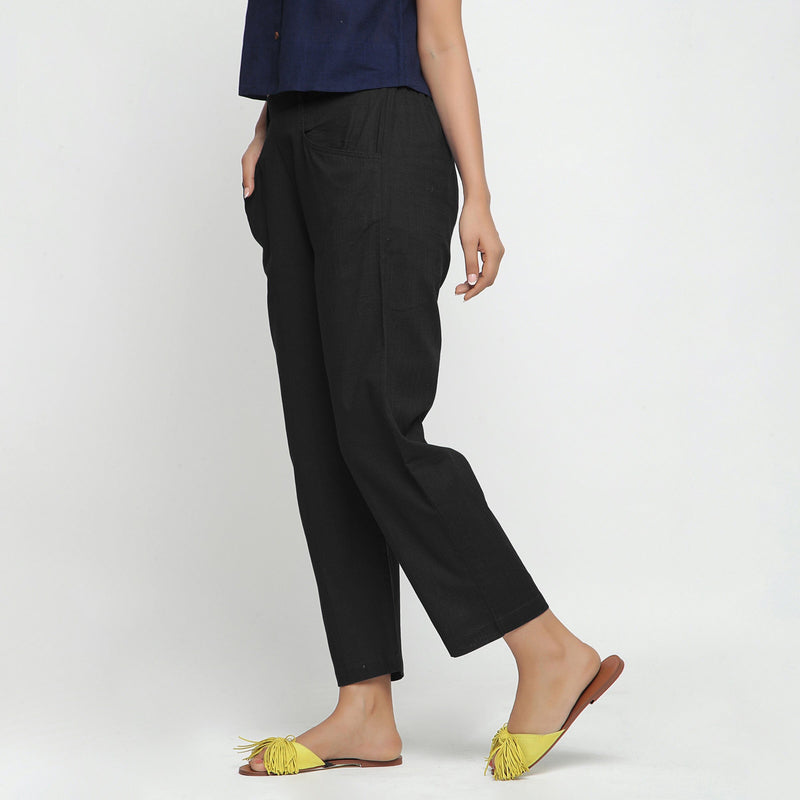 Black 100% Cotton Mid-Rise Elasticated Chino Pant